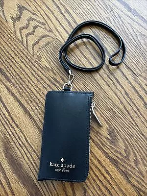 Kate Spade Madison Saffiano Leather Card Case Lanyard ID Holder Black KC573 $129 • $80.31