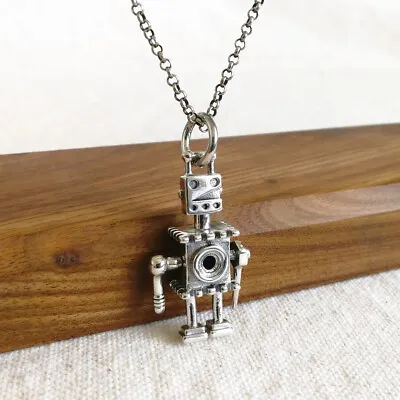 Shiny 925 Sterling Silver Movable Arms Steampunk Robot Pendant Cute Unique Gift • $32