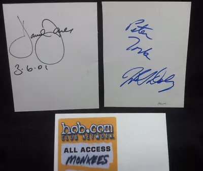 MONKEES Autograph Set DAVEY JONES PETER TORK MICKY DOLENZ With Backstage Pass • $175