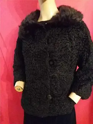 1950's Vintage  Faux Persian Lamb Jacket With Fur Collar-44  Bust- Usa • $39.99