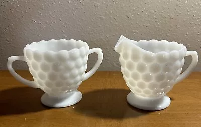 Vintage Hobnail Milk Glass Sugar Bowl And Creamer Pitcher • $14.97