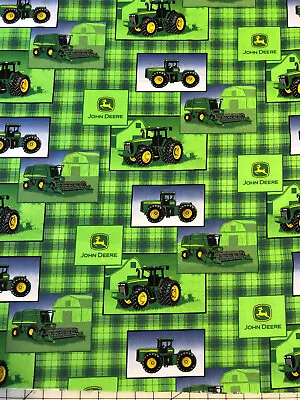 JOHN DEERE Tractor Cotton Fabric 1/4 Yard - Great For Masks Or Quilts • $6.95