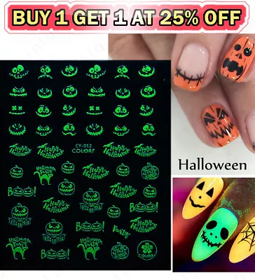 Luminous 3D Nail Stickers Glow In Dark Halloween Decals Nail Art Decoration New • $0.99