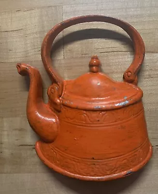 Vtg Orange Kettle Tea Pot Painted Metal Sexton USA Kitchen Decor  Hanging 1960's • £9.49