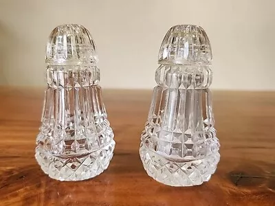 Vintage Cut Glass Crystal Salt & Pepper Shakers With Glass Tops • $14.99