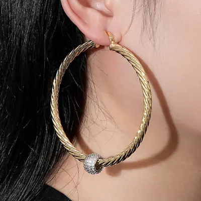 Premium Gold 18K GF 70mm Twist Hoop Earrings With Disco Ball • £29.99