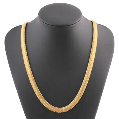 £2.99 • Buy 23'' Men Women 18K Gold Plated Flat Snake Chain Necklace Curb Herringbone 8mm