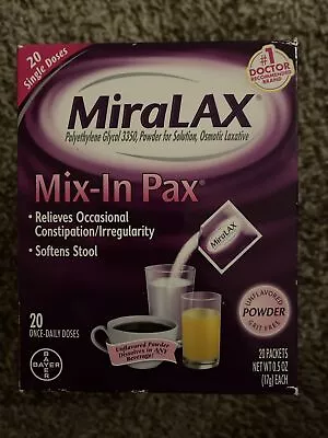 MiraLAX Osmotic Laxative Powder Mix-In Pax 20 Packets Unflavored Exp: 02/2024 • $24.99