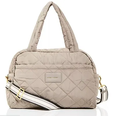 Marc Jacobs Diamond-Quilted MEDIUM Weekender Duffle Bag Crossbody ~Cement/Gold • $239