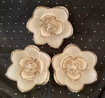 Lotus Floral Floating Wicked Candles Lot Of 3 Ivory With Gold Trim 4.5” X 2” New • $12.99