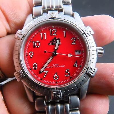 Swiss Ronda Movement Adidas Red Dial Diver 200M Quartz Men Watch • $11.50