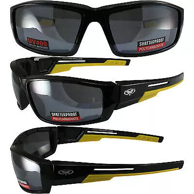 Sly Padded Motorcycle Glasses Black And Yellow Frame Smoke Flash Mirror Lens • $15.99