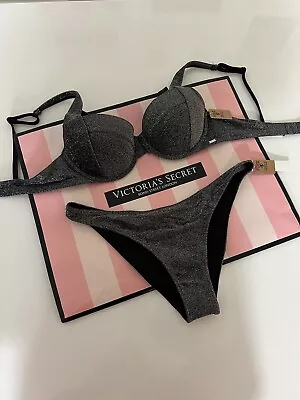 Victoria's Secret  PINK Swim 2 PC Push Up Shimmer Lurex Set  Black M • $39.99