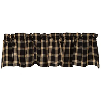 New Primitive Cabin Farmhouse TAN & BLACK CHECK PLAID VALANCE Curtain Topper • $17.99