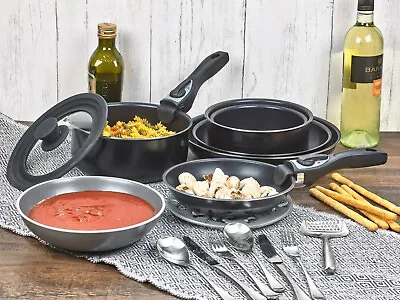 9 Piece Ceramic Cookware Pans Pots Set With Detachable Handle And Lid Induction • £56.99