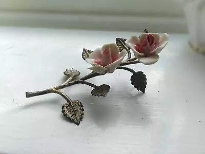 Porcelain Vintage Pos Capodimonte Roses On Metal Stalk • £7.50