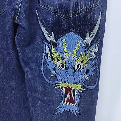 VIntage Mens 42X33 Japanese Dragon Embroidered Jeans Tiger Face Buttons Rivets • $39.95