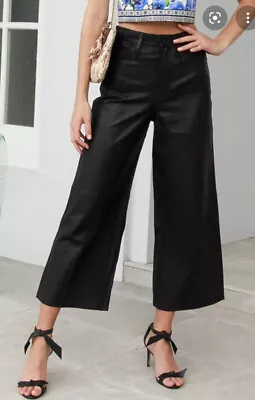 NWT $978 Frame Black High Waist Crop Leather Wide Leg Pants ~ Size 28 ~ Vince • $295