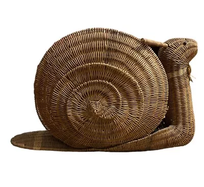 Mid Century Wicker Snail Magazine Rack Basket Woven Boho Natural Vintage MCM • $289.99