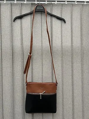 David Jones Black/Tan Faux Leather Crossbody Bag. Excellent Condition • £16