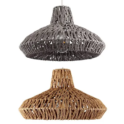 Natural Wicker Rattan Ceiling Pendant Light Shade Lampshade LED Bulb Scandi Boho • £18.99