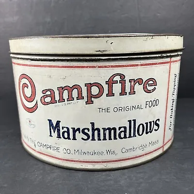 Vintage Campfire Marshmallows Milwaukee Wi Cambridge MA 10” X 5.5” Tin • $189.99