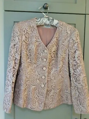  Caroline Charles Evening Jacket Size 14 Pale Pink Embroided With Silver Thread • £25