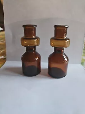 2 Vintage Small Round Apothecary Bottles Brown • $4