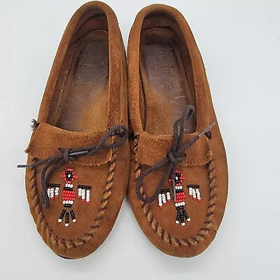 Vintage Minnetonka Beaded Thunderbird Leather Driver Moccasins Womens 7  • $32.50