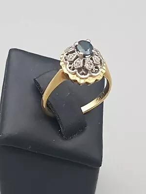 18 Ct Gold Sapphire Diamond Ring N 1/2 Mid Century Jewellery • £239