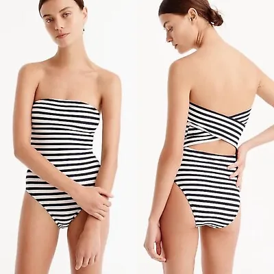 NWT J. Crew Cross Back Bandeau One-piece Bathing Suit In Stripe Size 10 • $49