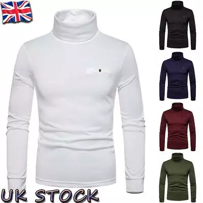 £15.29 • Buy Men High-Collar Turtle Neck T Shirt Tops Long Sleeve Elastic Jumper Basic Tee