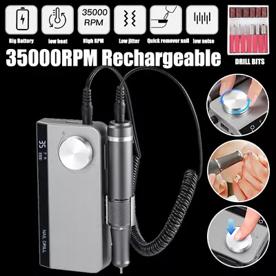 35000RPM Rechargeable  Electric Nail Drill Profession Machine Portable Manicure • £4.54