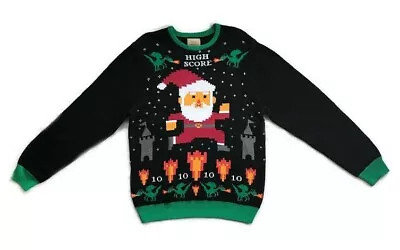 Christmas Sweater Young Mens Large Video Game High Score Santa • $20.78