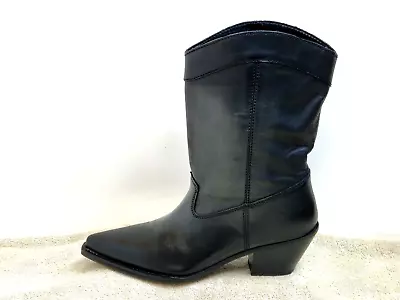 Zara Ladies Cowboy Style Boots Leather Black UK 6 EU 39 • £13.97