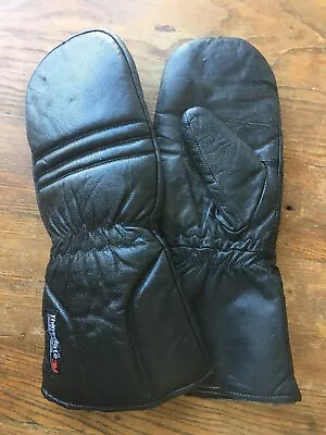 Vtg Black LEATHER WINTER Ski MITTENS Gloves THINSULATE Skiing Snowmobile Adult S • $45