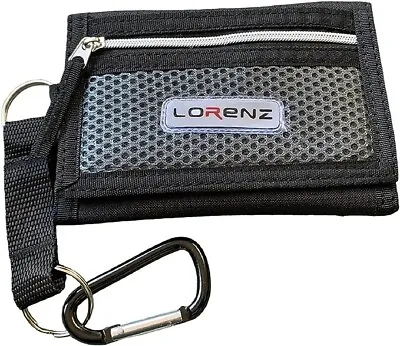 Lorenz Men's Boys Sports Wallet Canvas Belt Clip Tri-fold Black  BNWT • £8.99