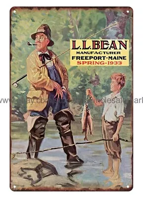 Decorative Indoor Wall Hangings 1933 L L Bean Fishing Metal Tin Sign • $18.96