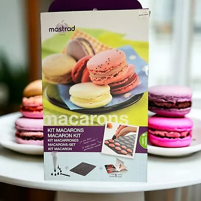 Mastrad Macaron Cookie Kit Silicone Baking Mat Pastry Bag Clip Tips Recipes NIB • $17.99