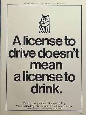 Liquor Industry Don't Drink And Drive Vintage Print Ad 1982 **See Descr** • $12.77