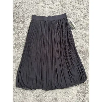 Metrowear Womens A Line Skirt Gray Midi Pleats Elastic Waist Lined Petites PL • $16.99