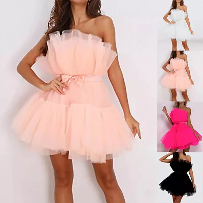 Sexy Womens Lace Tulle Tutu Mini Dress Bandeau Evening Cocktail Party Ball Gown • $22.59