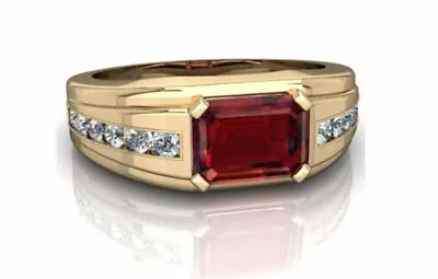 3 CT Emerald Lab Created Garnet & Moissanite Men Ring 14K Yellow Gold Finish • $102.53