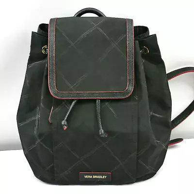 Vera Bradley Drawstring Poly Campus Backpack Water Resistant Mini Bag Black Red • $29.99