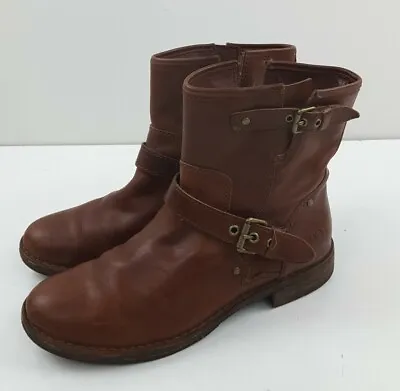 UGG Women's Fabrizia Brown Leather Moto Shearling Boots Buckles 1001661 Size 7.5 • $44.99