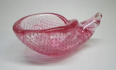 Vintage PINK ART GLASS CORNUCOPIA ASHTRAY Controlled Bubbles Small Size 3.75  Lg • $15