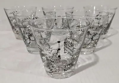 VIP Cartoon Larry Reynolds 6 Rocks Double Shot Glasses MCM Black & White • $38.99