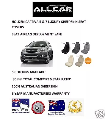 Sheepskin Car Seatcovers For Holden Captiva 5 & 7 Models  Seat Airbag Safe. • $259
