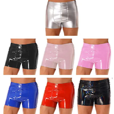 Mens Wetlook Latex PVC Leather Shorts Bulge Pouch Boxer Brief Clubwear Hot Pants • $12.34