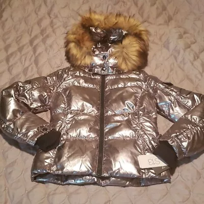 S13 METALLIC FAUX FUR MOGUL DOWN PUFFER WITH DETACHABLE HOOD Champaign Size 12 • $124